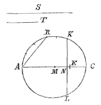 lijnstukken S en T, cirkel, lijnen