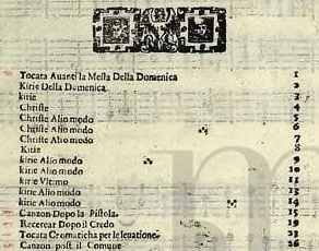 Messa della Domenica, lijst in originele uitgave